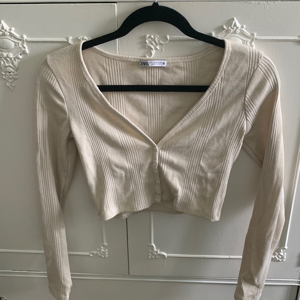 Zara Cream Ribbed Crop Top